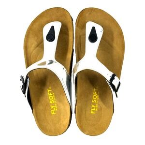 Slip-On Gizeh Style Sandal Sz 7 Metallic Silver Thong Toe  Comfort Adjustable